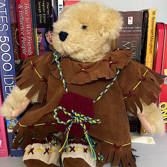 HOLIDAY SALE!! 8" Fluffy 'Traveling Wild West Show' Indian Costume Bear Plush - Picture 1 of 5